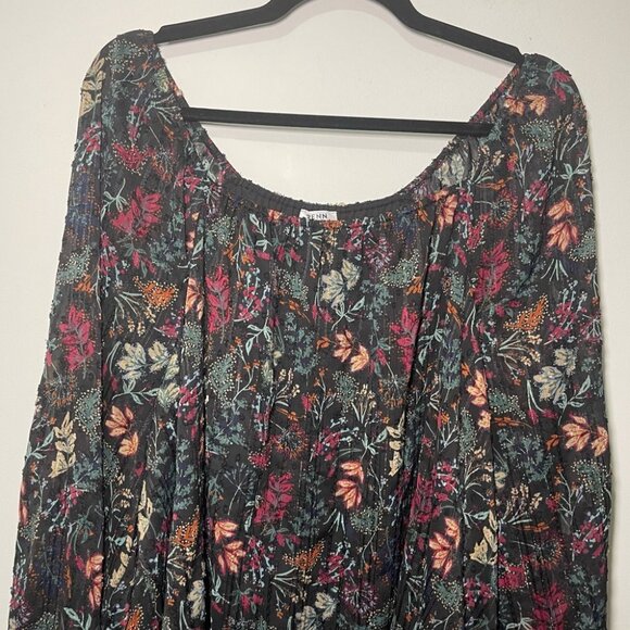 Penningtons women's black floral long puff sleeve fairy witchy loose blouse 2X - Picture 3 of 7